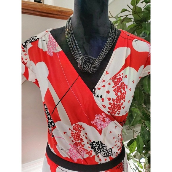 NewYork Co. Women Multicolor Polyester V-Neck Short Sleeve Knee Length Dress XL - Picture 2 of 13